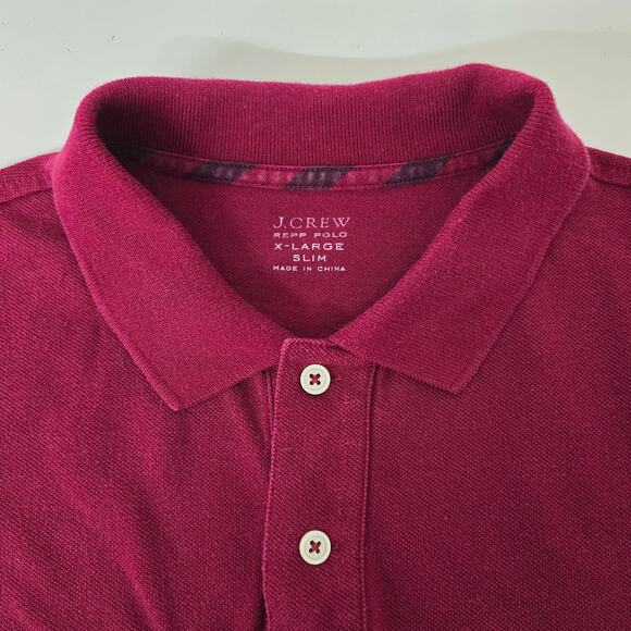J. Crew Repp Polo Shirt Men XL Burgundy Red Pique Short Sleeve Cotton Mesh - Picture 9 of 11